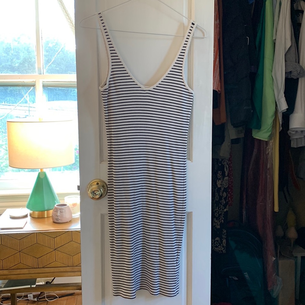 Short black and white striped ribbed bodycon dress by H&M